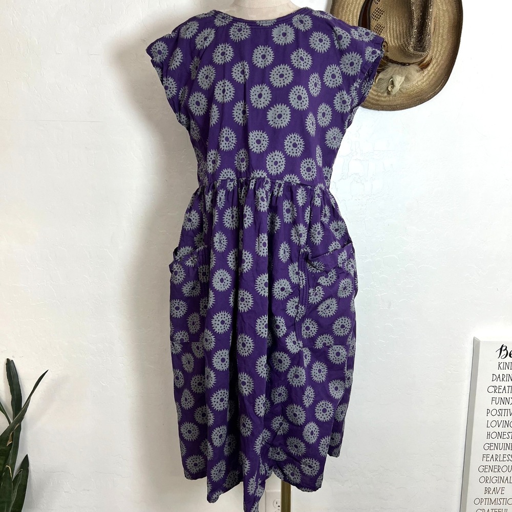 VTG Noa Noa Denmark Purple Medallion Print Midi Dress Sz M/L Cotton Pockets Boho